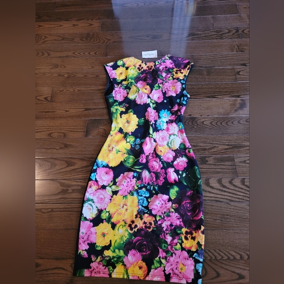 NWT Colourful Summer Dress, Rouched middle, V-cut hem. - Picture 9 of 10
